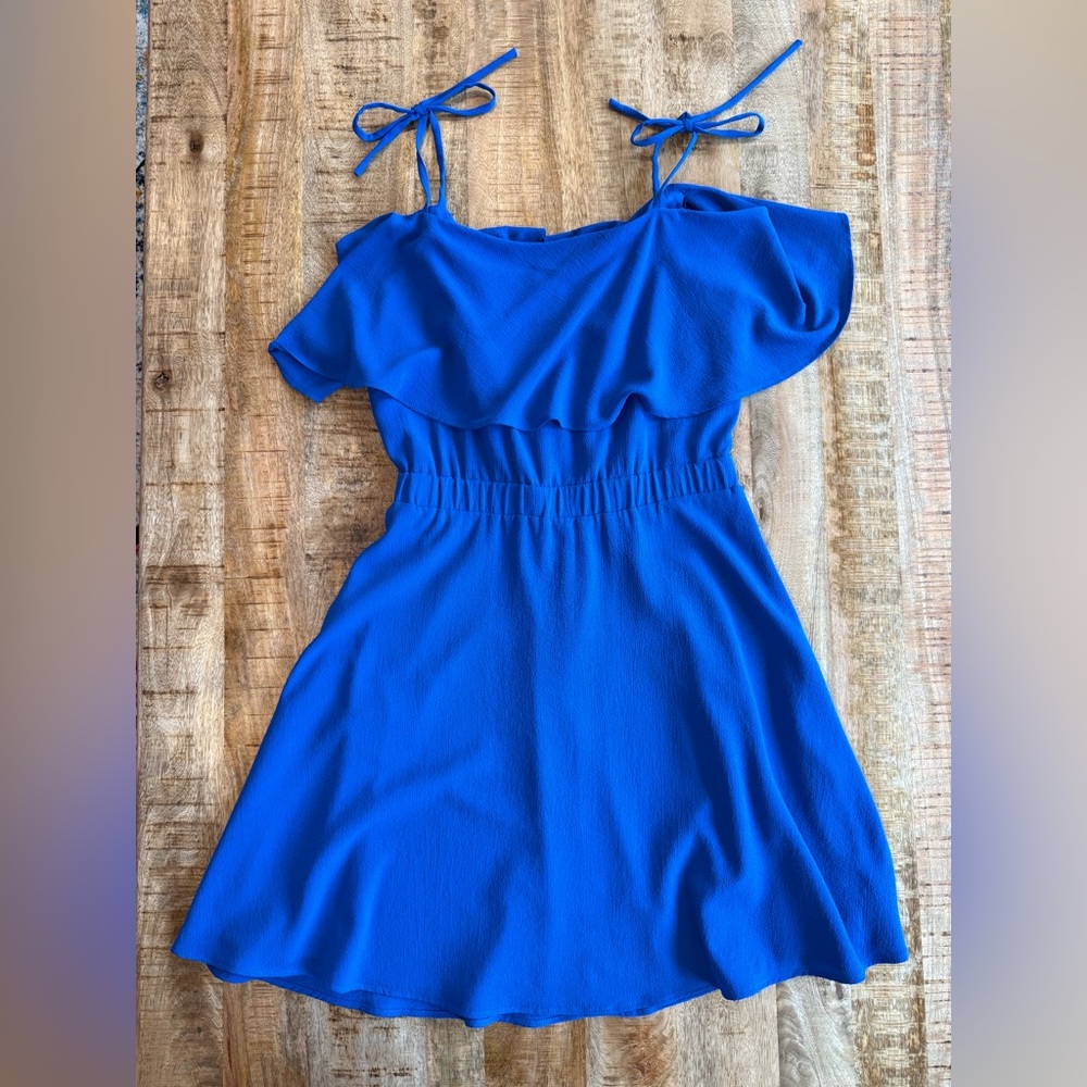 Vince Camuto Royal Blue Ruffle Fit & Flare Dress Size 6 - Picture 2 of 11